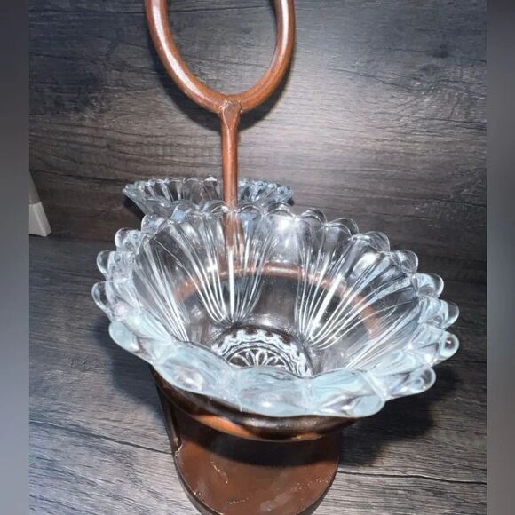 Vintage Kig Indonesia Starburst Glass with Bronze Iron Condiment Stand Carousel - Picture 5 of 7